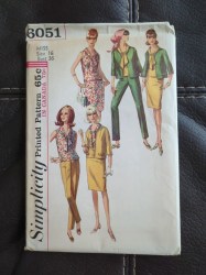 6051 Simplicity 1965 Sleeveless V Blouse, Straight Skirt, Slacks, Jacket Pattern 14 34B